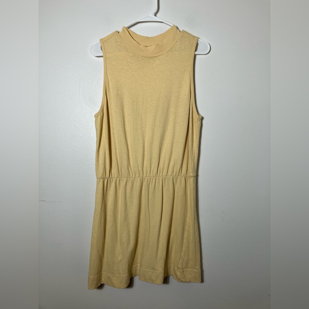 Free People Beach‎ Tank Dress Sz M Pale Yellow Pockets Beach Summer Cotton